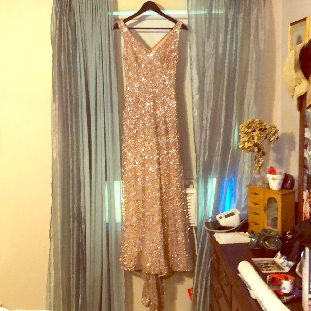 Adrianna Papell Rose Gold Sequin Gown